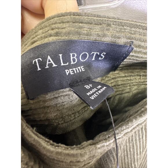 Talbots Knee Length Skirt 8P Green Corduroy Pockets Lined Button Front Fall - Picture 5 of 9